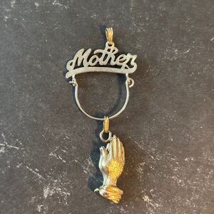 Mother Pendant Vintage Praying Hands Gold Tone Charm